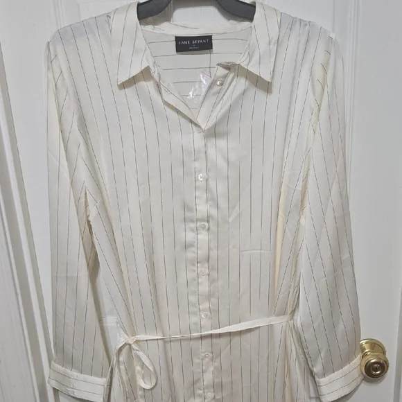 Lane Bryant Cream Striped Button-Up Dress - Picture 1 of 7